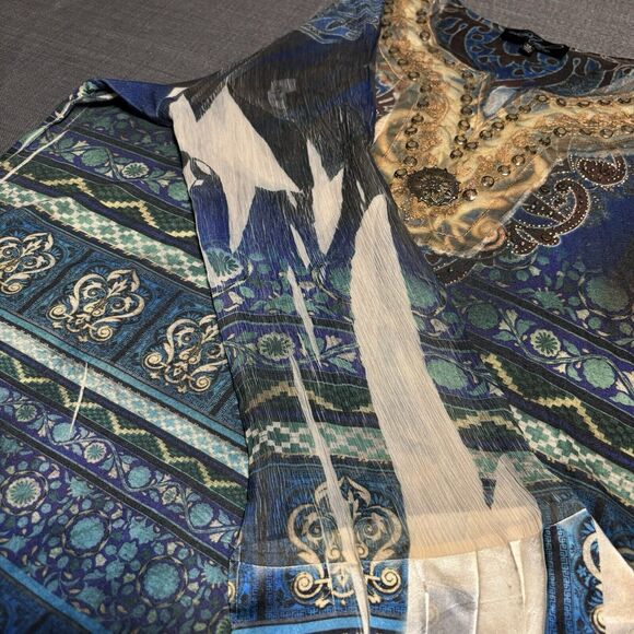 Whimsigoth Top 1X  Retro Asymmetrical Sleeves Studded Hippie 70’s byAvenida Axal - Picture 7 of 13